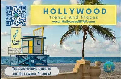 a poster of a beach with a palm tree at 311-22 Beachside in Hollywood