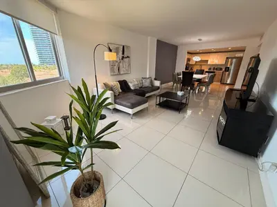 a living room with a couch and a potted plant at SPECIAL Beautiful Modern Beach Condo in Miami Beach