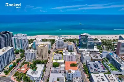 an aerial view of a city and the beach at Newely remodeled apartment only 1 min to the beach! in Miami Beach