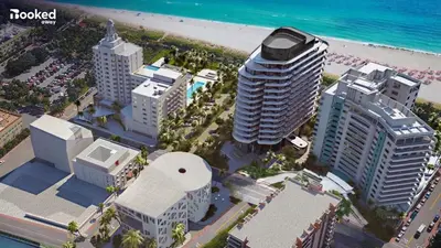 an overhead view of a city with the beach and buildings at 2 BEDROOM ON THE BEACH ! in Miami Beach