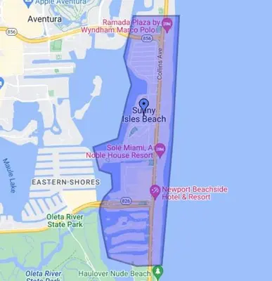 a map showing the location of the beach at Amazing condo 5 minute walk to the beach! in Miami Beach