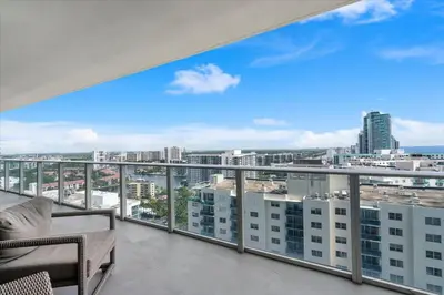 a balcony with a view of the city at Stay on the beach-16th Floor Views Pool Gym in Hallandale Beach
