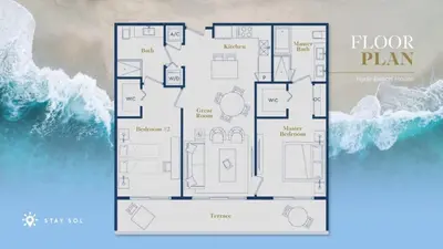 a floor plan of a house next to the ocean at Brand New 2Br Insane Ocean View and Amenities in Hollywood