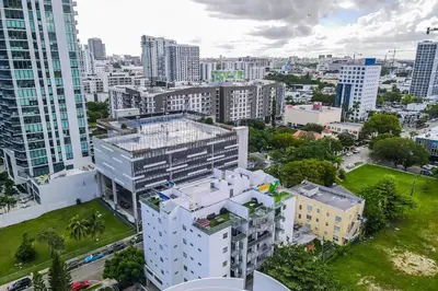 an aerial view of a city with tall buildings at Subtle 2 Bed in Edgewater near Downtown With Free Parking in Miami
