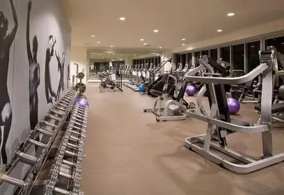 a gym with rows of treadmills and exercise bikes at Luxurious Ocean View Unit Brickell W residences in Miami