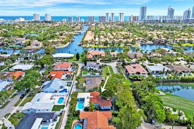 an aerial view of a city with a river and buildings at Wonderful 4BR and 3BA Villa Heated Pool near Beach in Hollywood