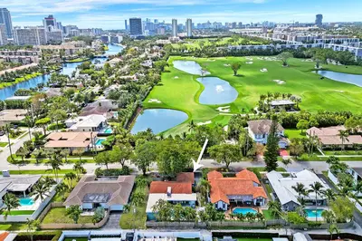 an aerial view of a golf course at a resort at Wonderful 4BR and 3BA Villa Heated Pool near Beach in Hollywood
