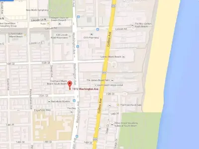 a map with a red marker on it at South Beach Paradise: best of Miami in Miami Beach