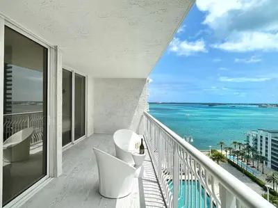 a balcony with a view of the ocean at Blissful Sky Residence with Ocean and City Views in Miami