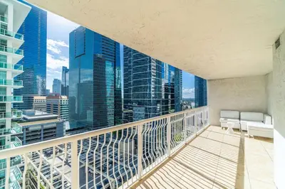 a balcony with a view of a city skyline at Modern Sky Residence with Ocean and City Views in Miami
