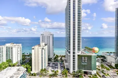 an aerial view of a city with buildings and the ocean at Oceanview 2BR Suite At Hyde Beach House - 5☆ Amenities in Hollywood