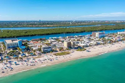 an aerial view of a beach with a resort at 316 Footloose #3 in Hollywood