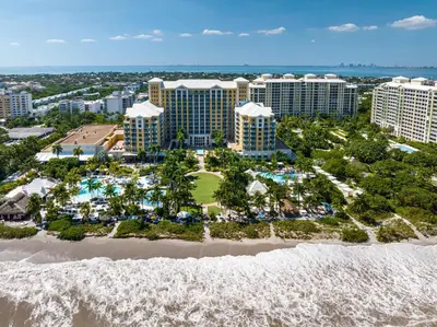 an aerial view of the resort from the beach at Gorgeous Partial Ocean View I The Ritz Carlton in Miami