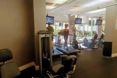 a group of people in a gym with treadmills at Tides Ocean Retreat by Cielo Stays in Hollywood
