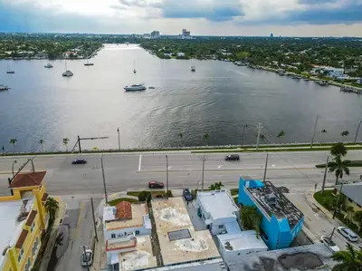 an aerial view of a river with boats in it at Lovely Studio Walking Distance To Ocean - Suite 5 in Hollywood