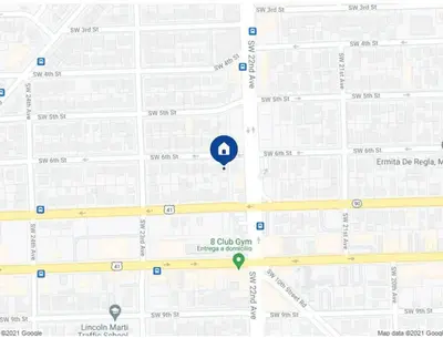 a map showing the location of a parking lot at Homey Little Havana Apt Centrally located Hv4 in Miami