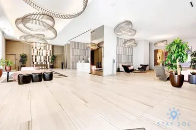a lobby of a hotel with a large room at High Floor with Stunning View Pools Near Beach in Hollywood