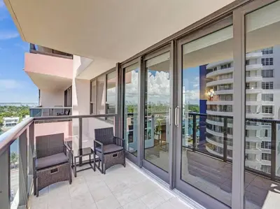 a balcony with views of a building at Luxury Ocean View Condo Beach and Resort 1216 in Miami Beach