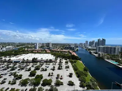 an aerial view of a city with a river at Make Yourself at Home , Inviting Studio in Miami in Hallandale Beach