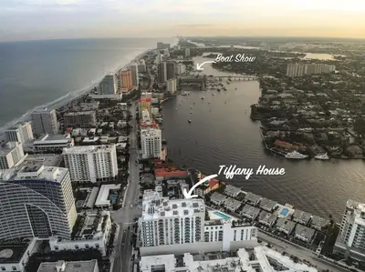 an aerial view of a city with a body of water at Tiffany Coral - 6th FL, Pool, Gym, & Mins to Beach in Fort Lauderdale