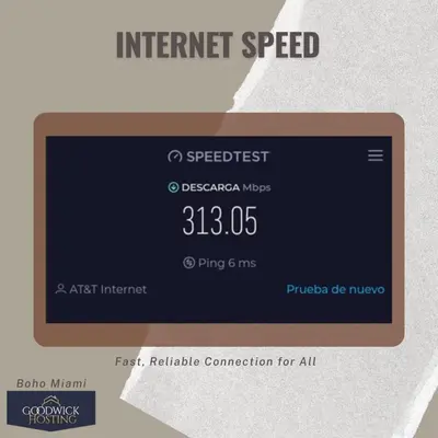a computer screen with the text internet speed on it at 3BR Boho Style Home w Private yard & Firepit in Miami