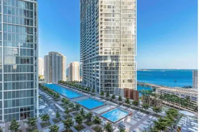 an aerial view of a city with tall buildings at Perfect One Bedroom at Icon Brickell Amazing views in Miami