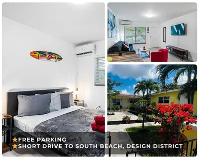 a collage of three pictures of a bedroom and a room at Huge 1 bed newly renovated free parking in Miami