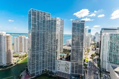 an aerial view of a city with tall buildings at ICON W BRICKELL BY IMD MIAMI Marvelous Ocean View 2BR/2BA in Miami