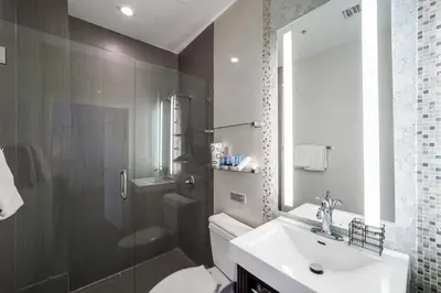 a bathroom with a toilet and a sink and a shower at Ithaca in Miami Beach