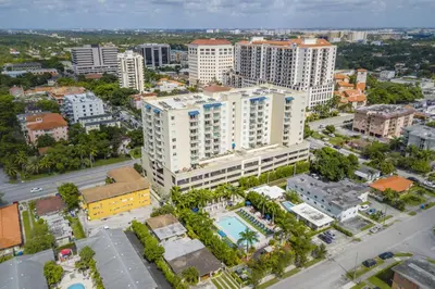 an aerial view of a city with tall buildings at Coral Gables 2br w wd pool gym near shops MIA-83 in Miami