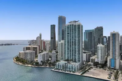 an aerial view of a city with tall buildings at Superb Private unit Perfectly Located In Brickell in Miami
