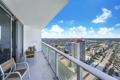 a balcony with a view of a city at Breathtaking 35th Floor 1 BDR in Hyde Beach House in Hollywood