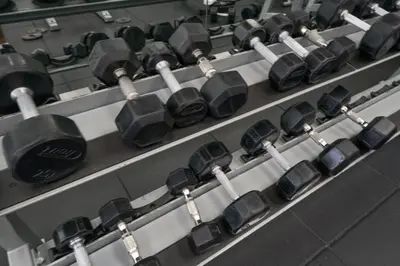a row of dumbbells in a gym at Cloud 9 - Amenities 24 7 Security & Location in Miami