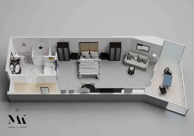 a model of a living room with a couch at FontaineBleau Resort Balcony w Ocean + Bay View in Miami Beach