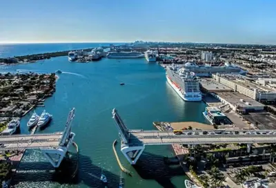 an aerial view of a harbor with boats in the water at Comfy Condos at Middle River Apt 3 in Fort Lauderdale