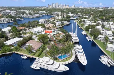 an aerial view of a marina with boats in the water at VillaKey- LUXE Waterfront Villa 5Min to Beach in Fort Lauderdale