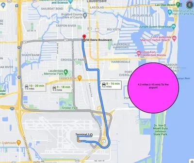a map with a purple circle on it at Rustic Retreats Cozy 1BR For 4 Guests In The Heart Of Fort Lauderdale in Fort Lauderdale