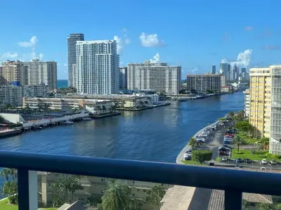 a view of a river in a city with buildings at Luxury Miami Beach Retreat, Ocean at Your Doorstep -A in Hallandale Beach