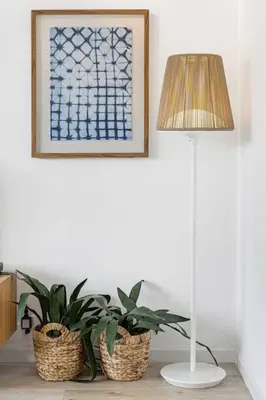 two plants sitting on a table next to a lamp at Las Olas Blvd Waterfront Apt in Fort Lauderdale