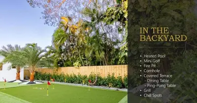a sign in the back yard of a park at Luxurious Villa with Elegant Interior and Mini Golf TGH in Hollywood