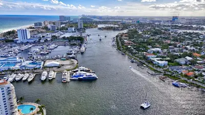 an aerial view of a harbor with boats in the water at Studio Right off Las Olas - Steps to FTL Beach 1C in Fort Lauderdale