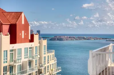 a view of the ocean from a building at Oceanside Penthouse Apartment in Brickell Miami, Pool, Free Parking in Miami