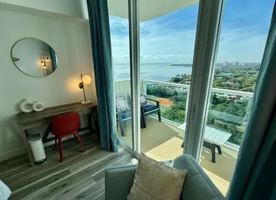 a living room with a view of the ocean at Balcony Ocean View ! Pool - WiFi - Gym - Parking in Miami
