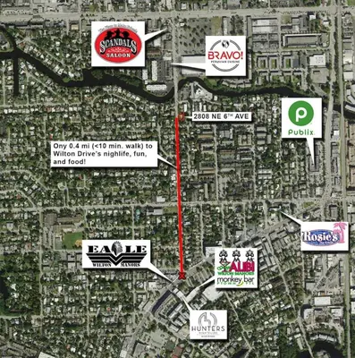 a map of a city with signs on it at Private studio, 5 min. walk to Wilton Drive in Fort Lauderdale