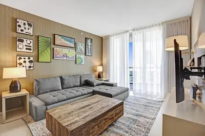 a living room with a couch and a coffee table at Luxury 2BR 2BA Water Front in Hyde Beach Resort in Hollywood