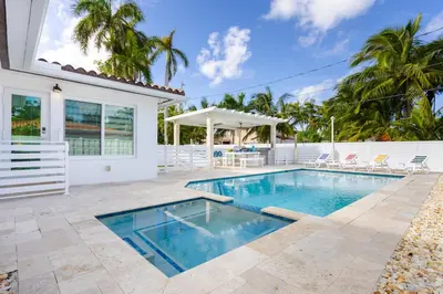 a swimming pool in the backyard of a house at WALK to Hollywood Beach Spectacular 5BR and 5BA Villa in Hollywood