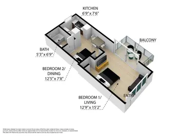 a diagram of a floor plan of a house at Balcony Chic Apt, w/2 Queenbeds, on Ocean Dr Beach in Miami Beach