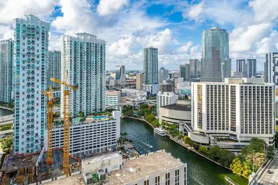 a view of a city with a river and buildings at Modern High Rise One Bedroom at Icon Brickell (W) in Miami
