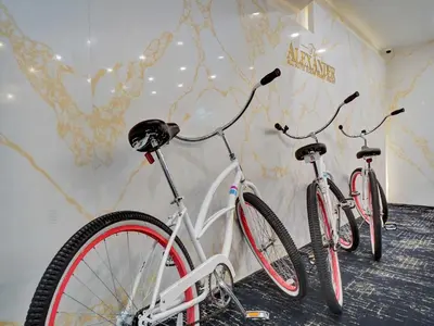 three bikes parked next to each other in a room at Huge 2BD Miami beach with beach service - 720 in Miami Beach