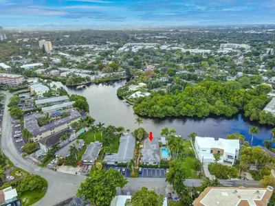 an aerial view of a city with a river at Waterfront Deck Pool Kayak in Fort Lauderdale